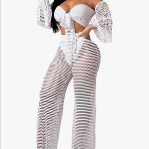 Women's Elegant Two Piece Outfits Shoulder Long Straight Pants Floral Jumpsuits